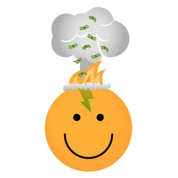 Smiley face with money coming from head