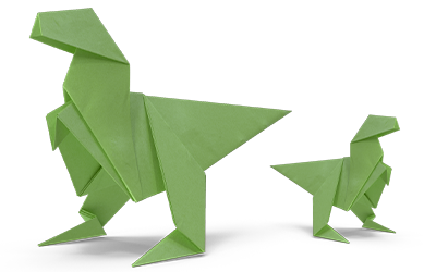 Two green origami dinosaurs